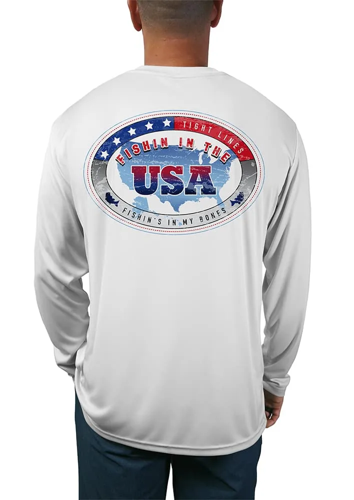 Men's Fishin' in the USA Sun Protection Shirt with Long Sleeves | Lightweight Moisture Wicking | Patriotic Theme