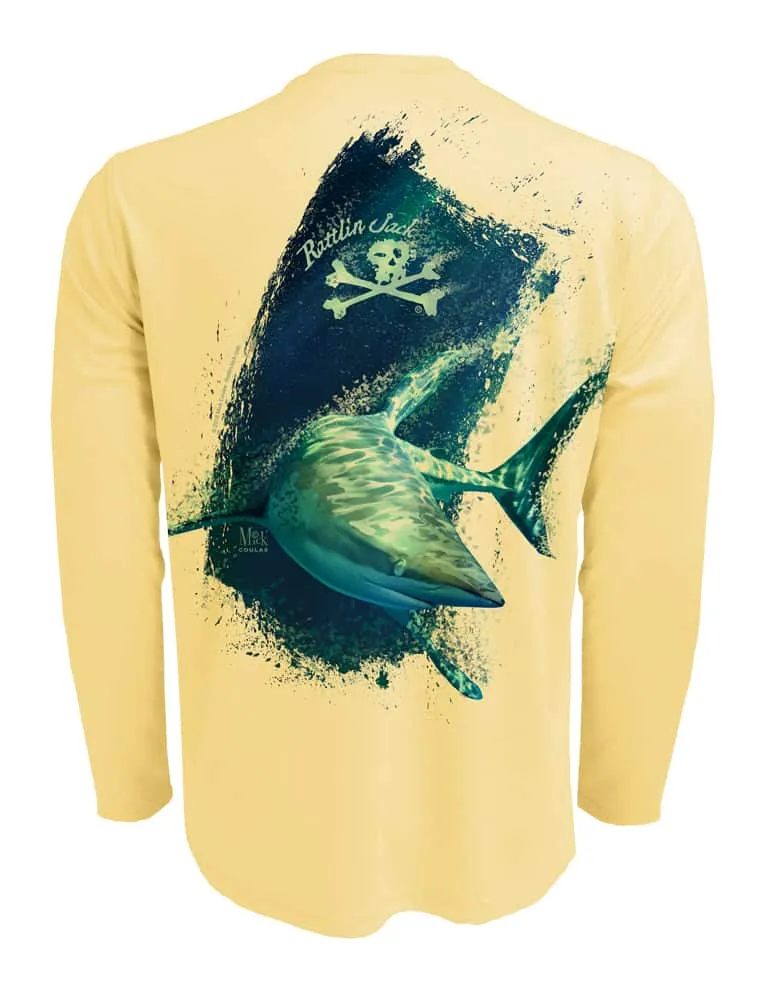 Men's Shark UV Fishing Shirt by Rattlin Jack | Long Sleeve | UPF 50 Sun Protection | Performance Polyester Rash Guard |