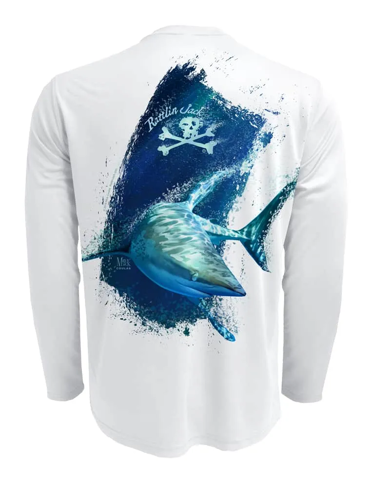 Men's Shark UV Fishing Shirt by Rattlin Jack | Long Sleeve | UPF 50 Sun Protection | Performance Polyester Rash Guard |