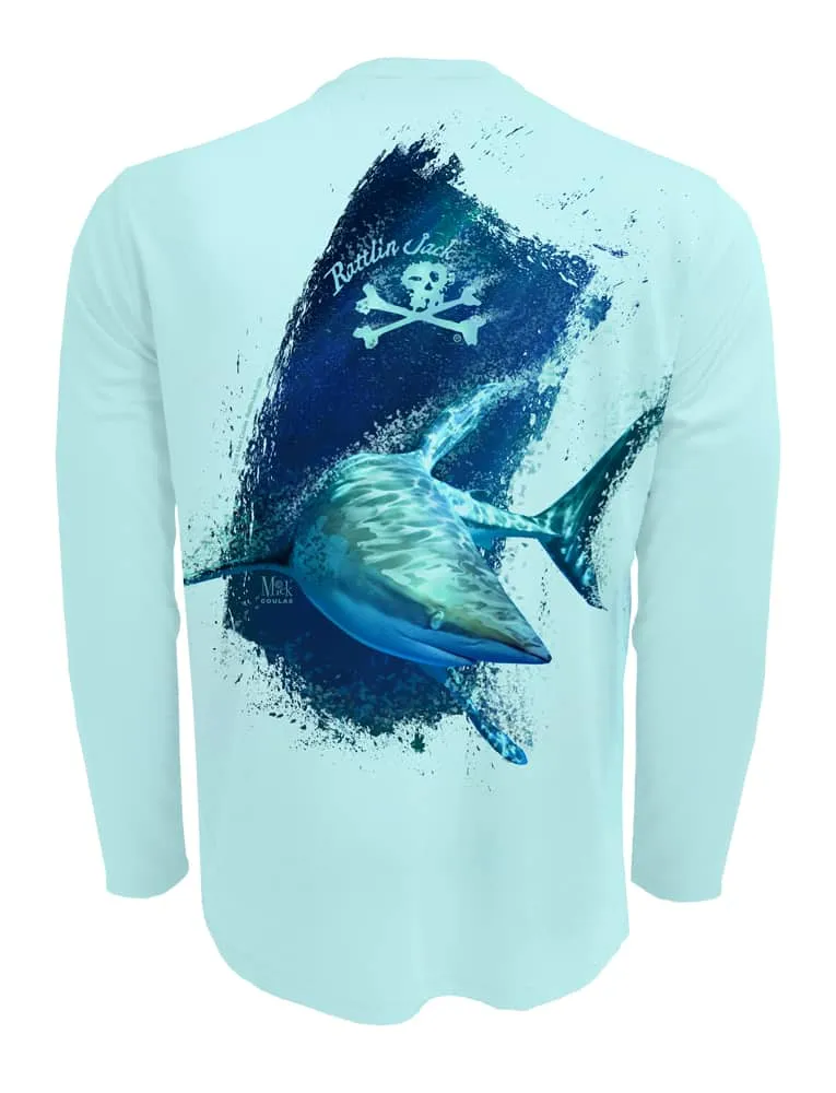 Men's Shark UV Fishing Shirt by Rattlin Jack | Long Sleeve | UPF 50 Sun Protection | Performance Polyester Rash Guard |