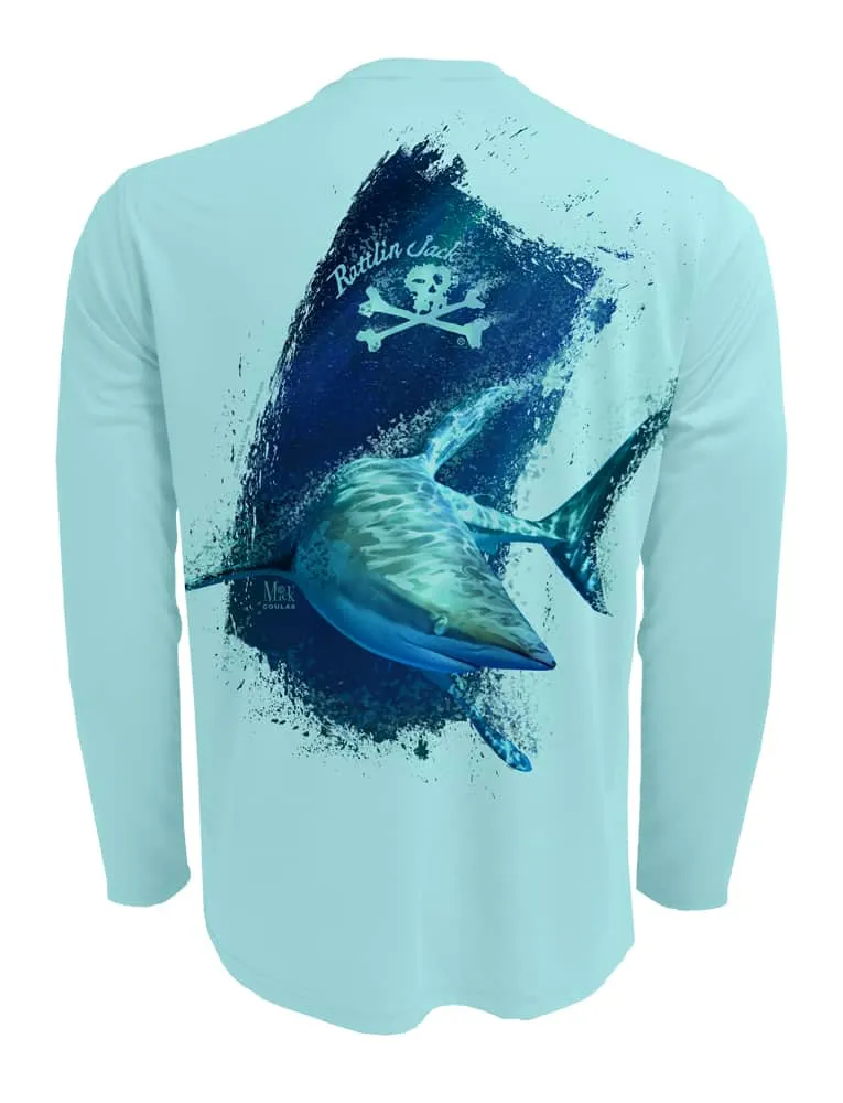 Men's Shark UV Fishing Shirt by Rattlin Jack | Long Sleeve | UPF 50 Sun Protection | Performance Polyester Rash Guard |