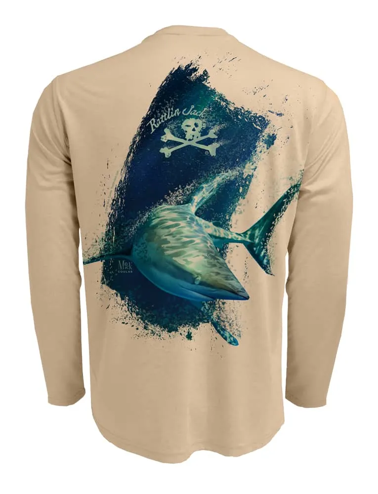 Men's Shark UV Fishing Shirt by Rattlin Jack | Long Sleeve | UPF 50 Sun Protection | Performance Polyester Rash Guard |