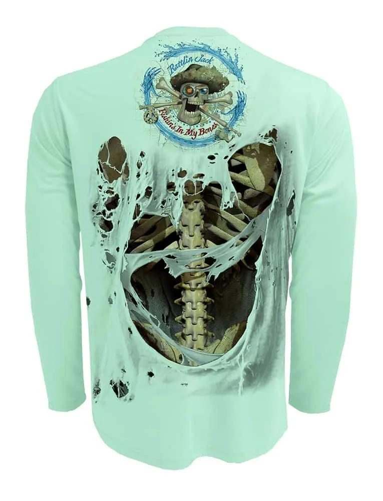 Men's Skeleton Bones UV Fishing Shirt by Rattlin Jack | Long Sleeve | UPF 50 Sun Protection | Performance Polyester Rash Guard |