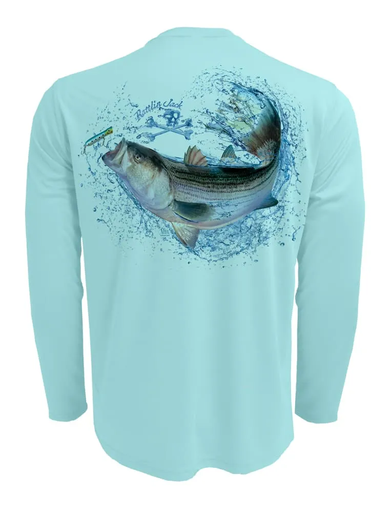 Men's Striped Bass UV Fishing Shirt by Rattlin Jack | Long Sleeve | UPF 50 Sun Protection | Performance Polyester Rash Guard |