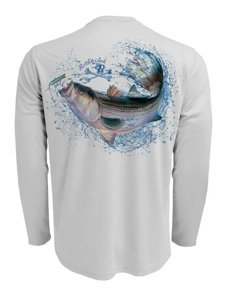 Men's Striped Bass UV Fishing Shirt by Rattlin Jack | Long Sleeve | UPF 50 Sun Protection | Performance Polyester Rash Guard |