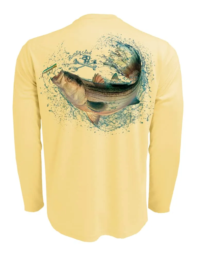 Men's Striped Bass UV Fishing Shirt by Rattlin Jack | Long Sleeve | UPF 50 Sun Protection | Performance Polyester Rash Guard |