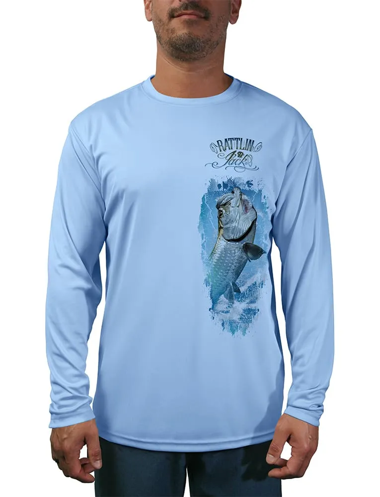 Men's Sun Protection Fishing Shirt with Long Sleeves | Tarpon Design on Left Side by Rattlin Jack