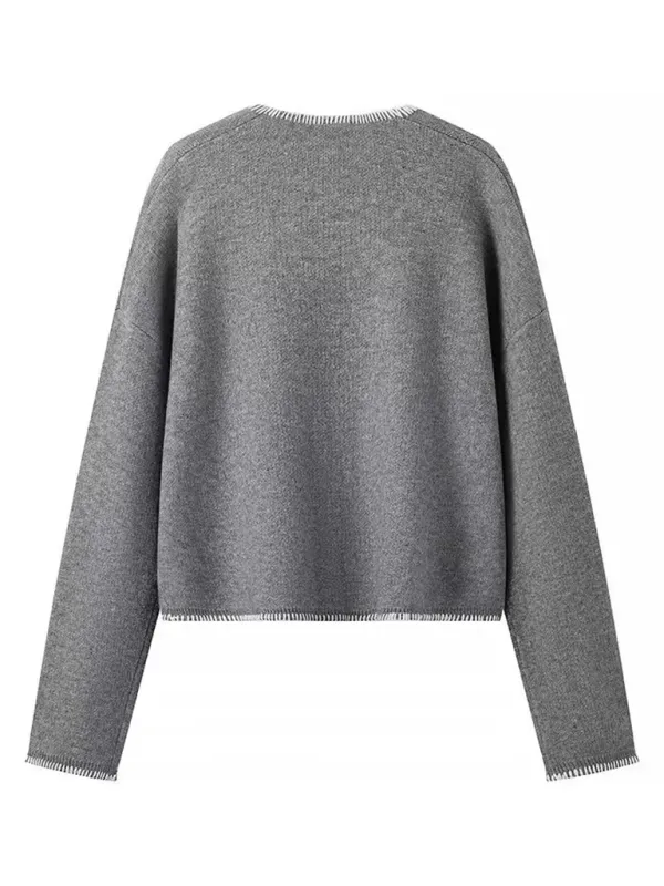 Modern Grey V-Neck Cropped Sweater