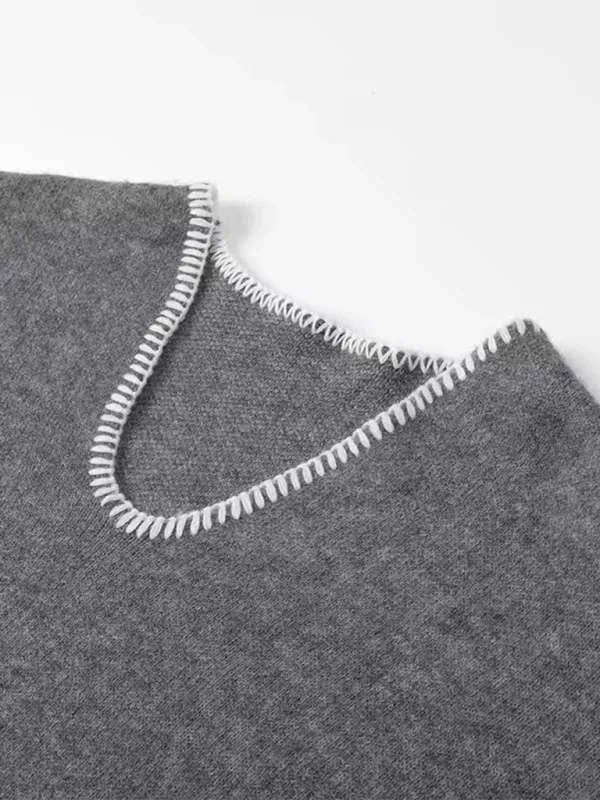 Modern Grey V-Neck Cropped Sweater