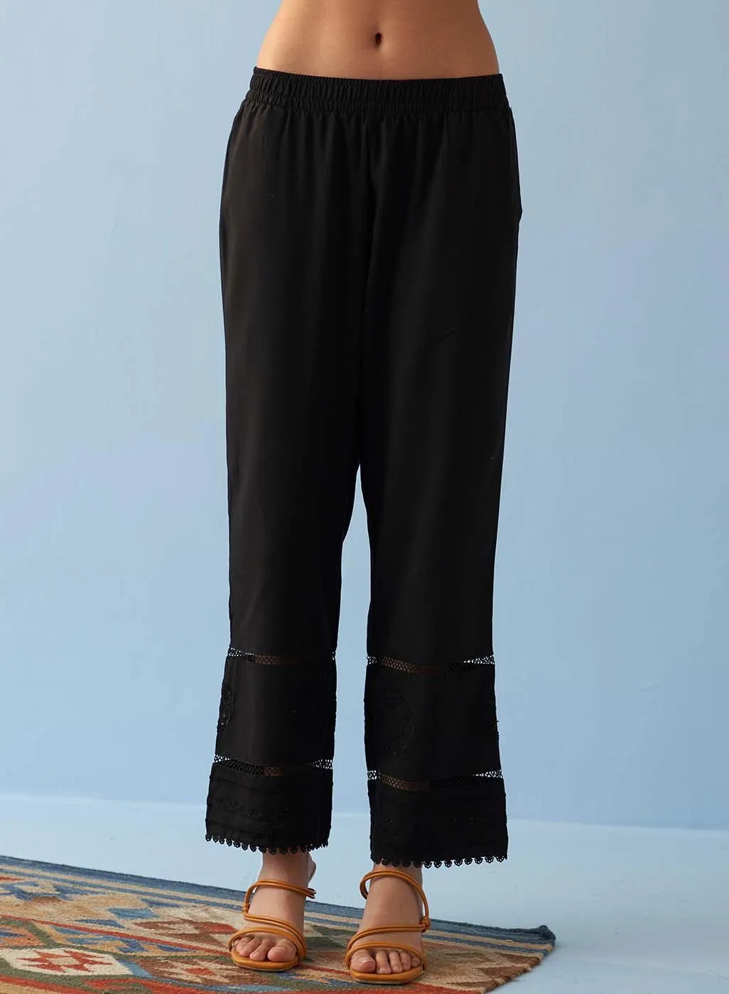 Navya Black Embroidered Relaxed Fit Palazzo Pants for Women