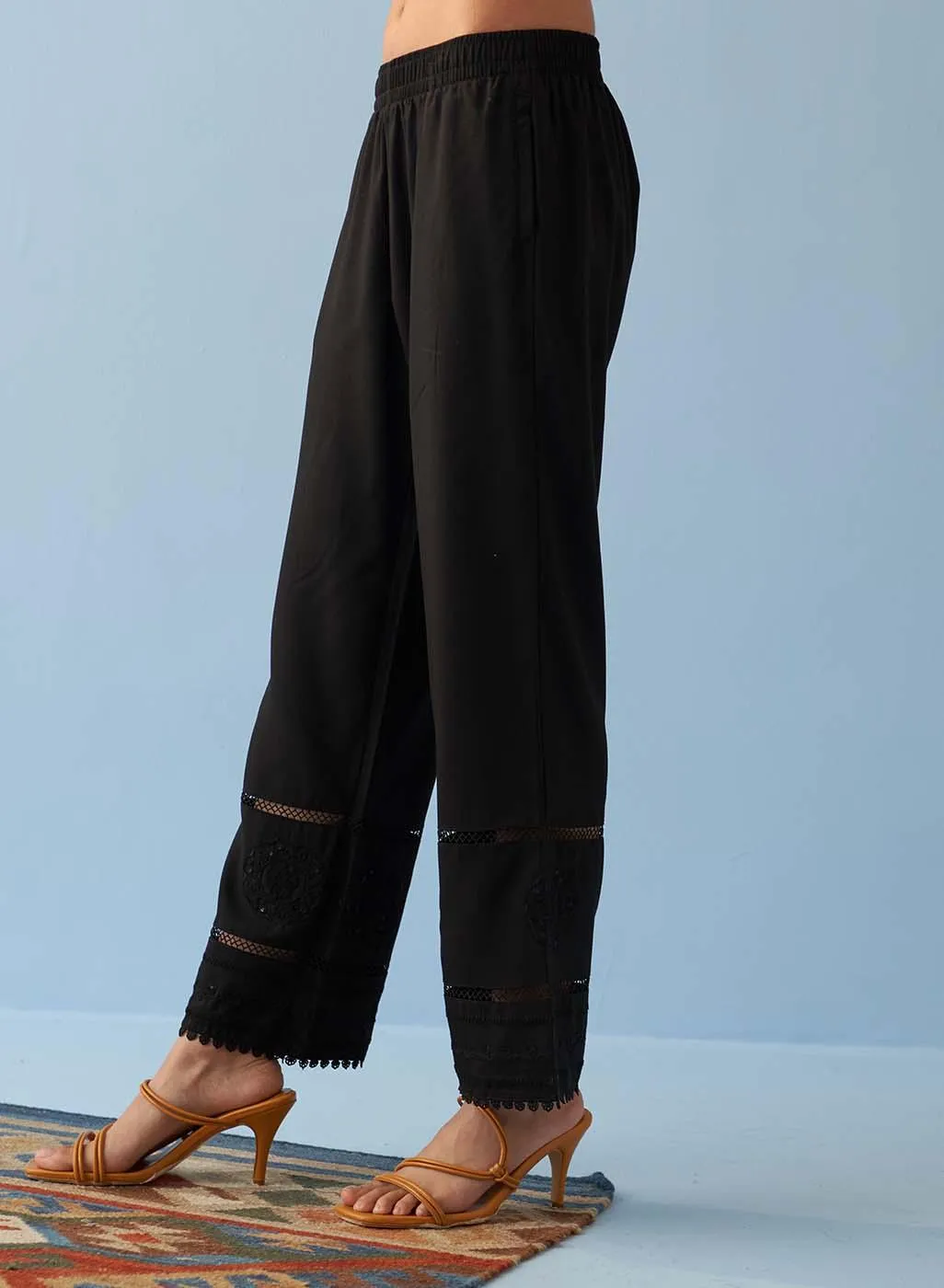 Navya Black Embroidered Relaxed Fit Palazzo Pants for Women