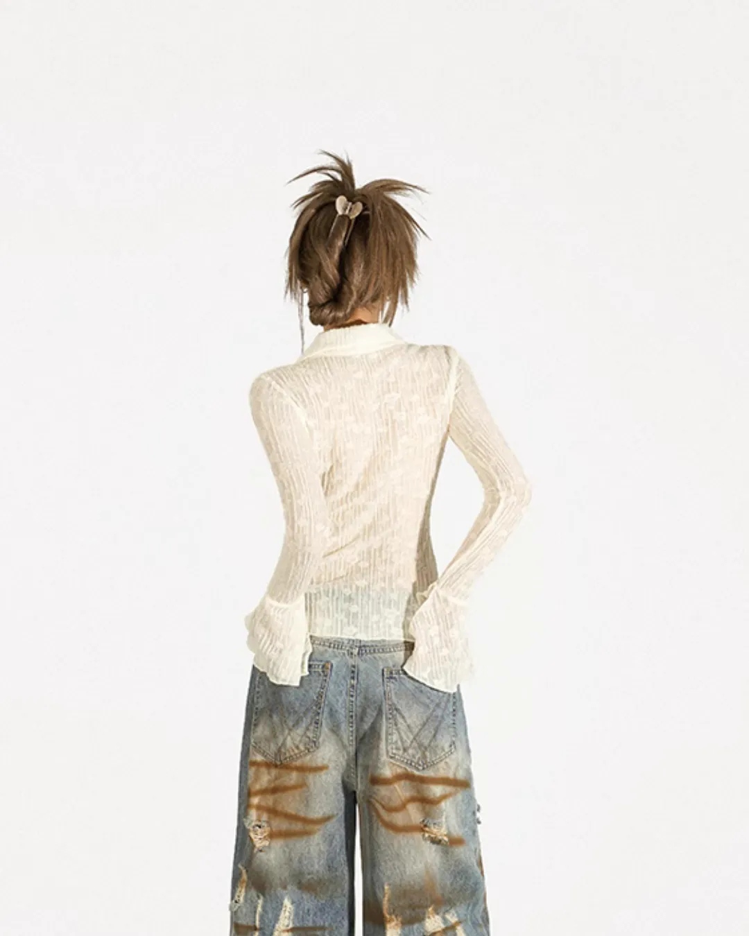 Nico Molly Lace-Up Ribbed Cardigan - Ivory (Women's)