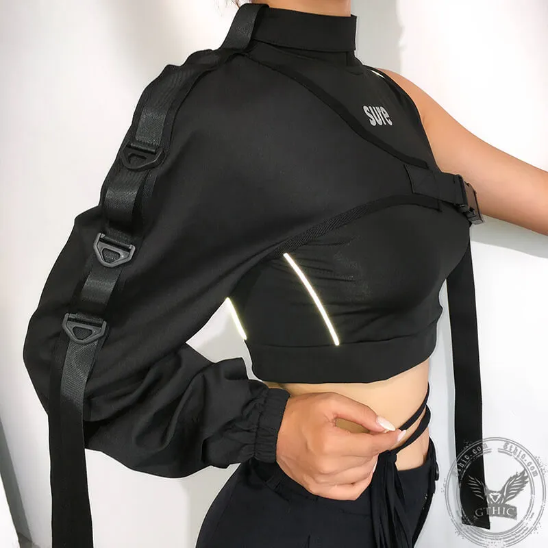 Oblique Shoulder Polyester Crop Top