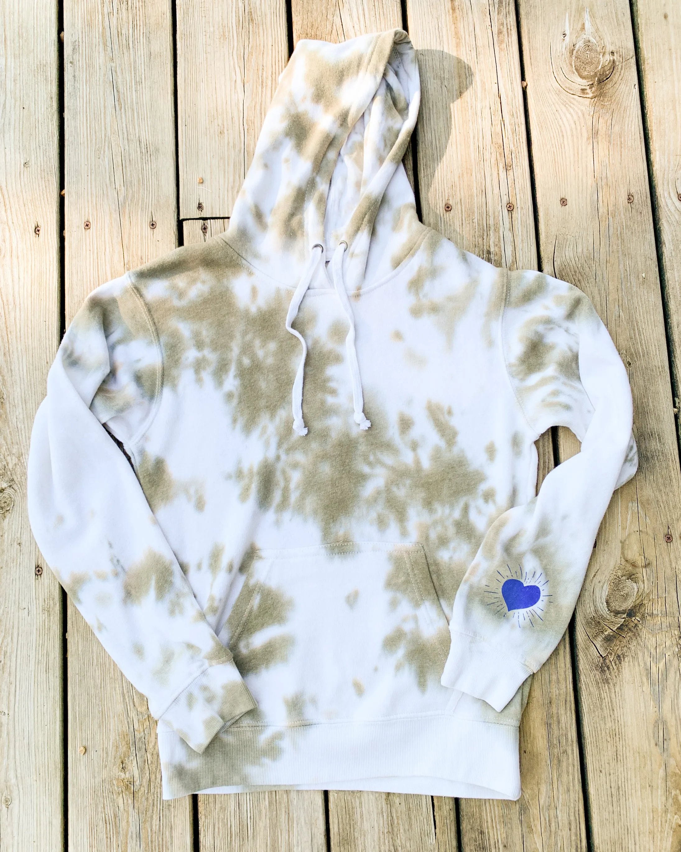 Olive & White Fleece Hoodie w/ Radiant Heart