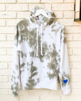 Olive & White Fleece Hoodie w/ Radiant Heart