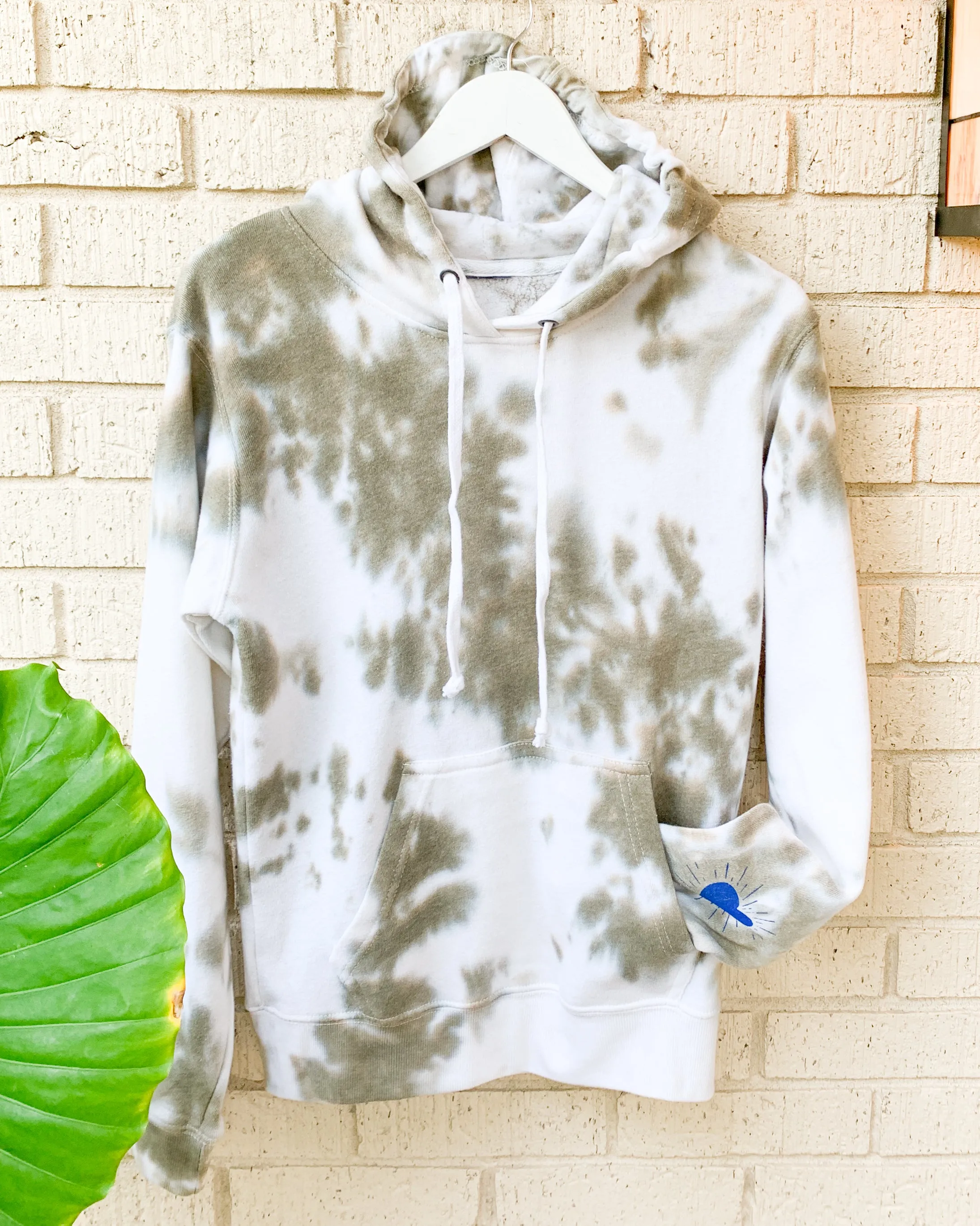 Olive & White Fleece Hoodie w/ Radiant Heart