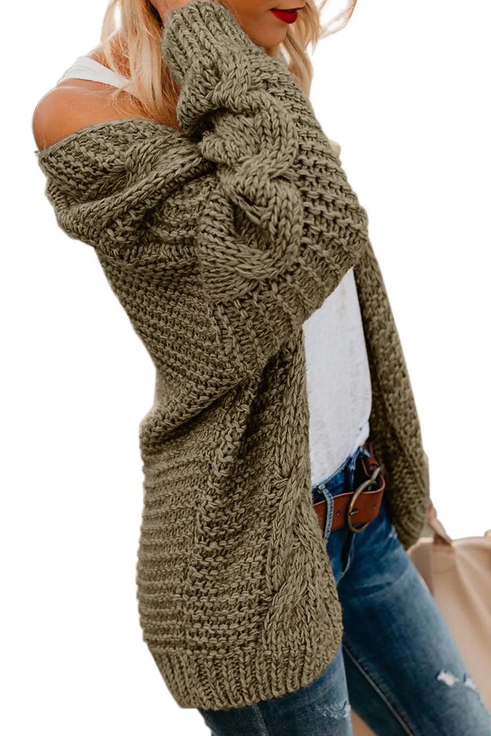 Olive Chunky Wide Long Sleeve Knit Cardigan