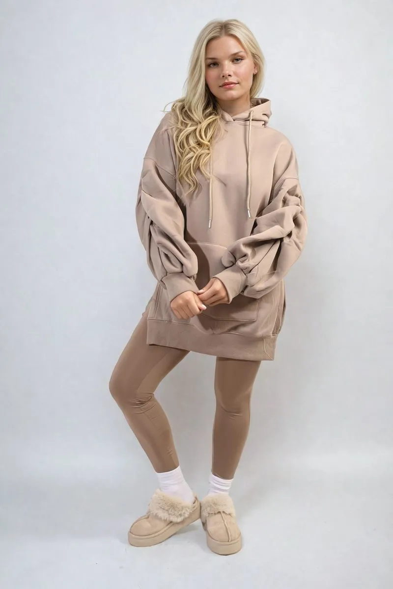 Oversized Hoodie with Side Split and Ribbed Leggings Co ord Set