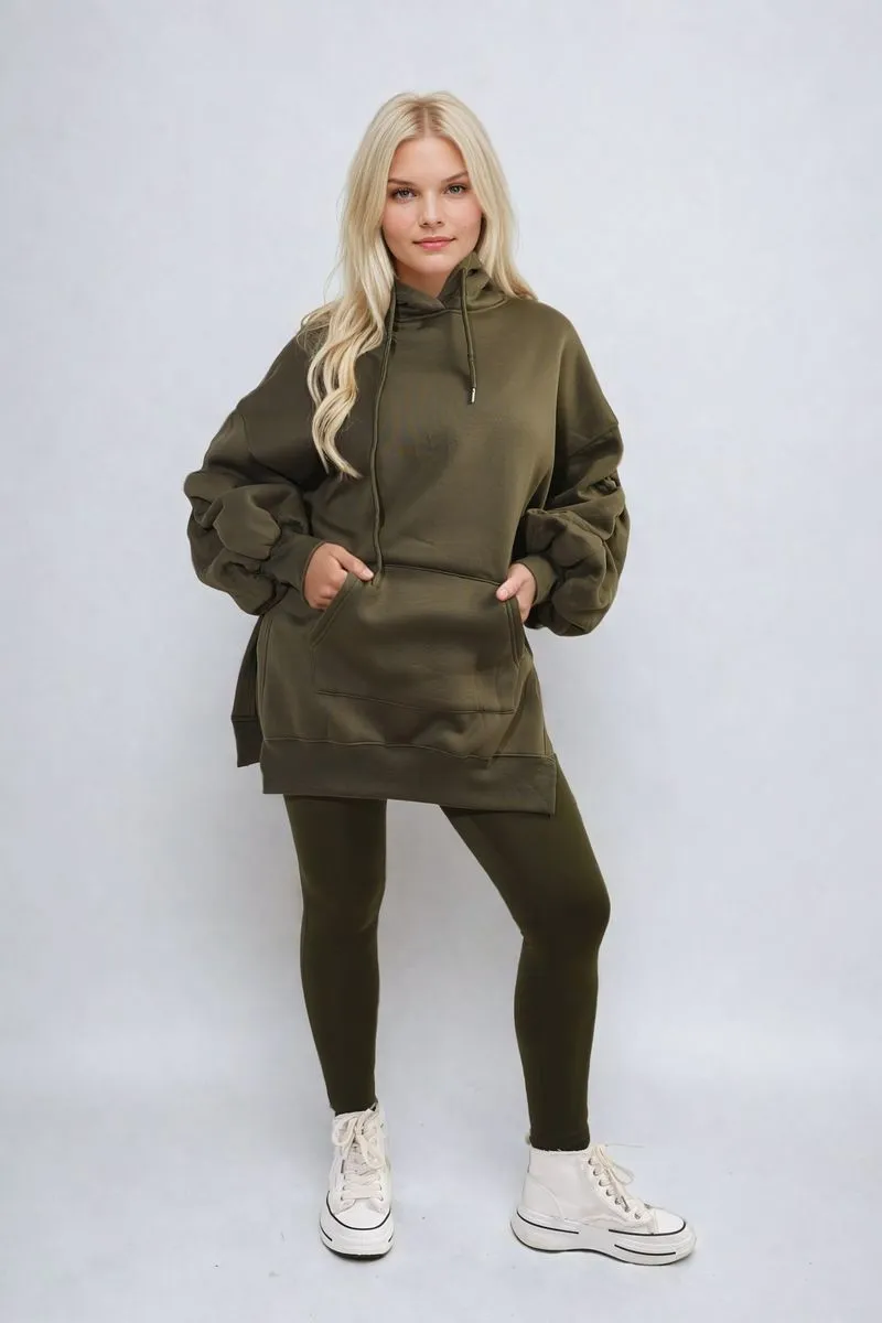 Oversized Hoodie with Side Split and Ribbed Leggings Co ord Set