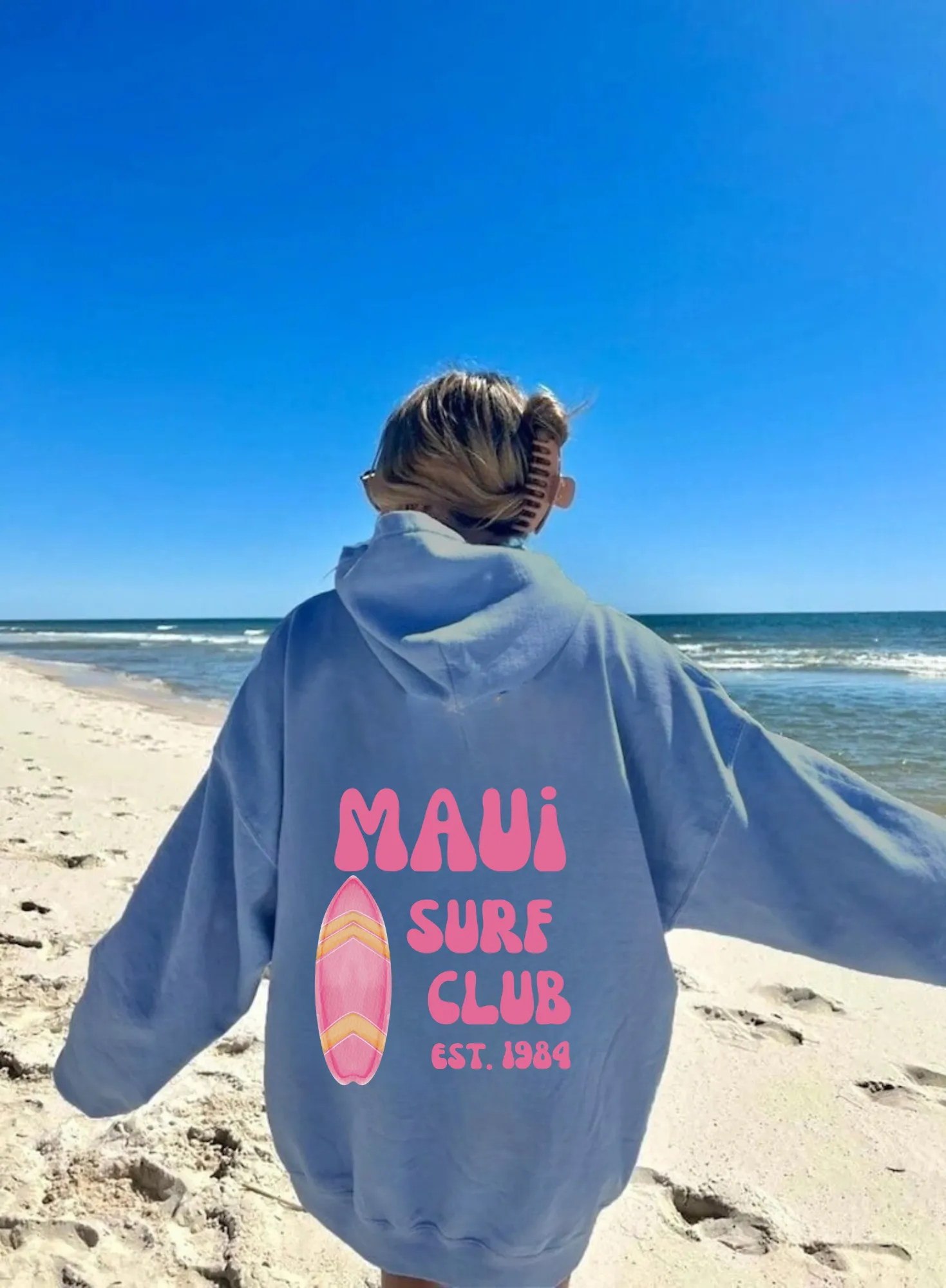 Oversized Maui Surf Club Beach Hoodie Sweatshirt for Women