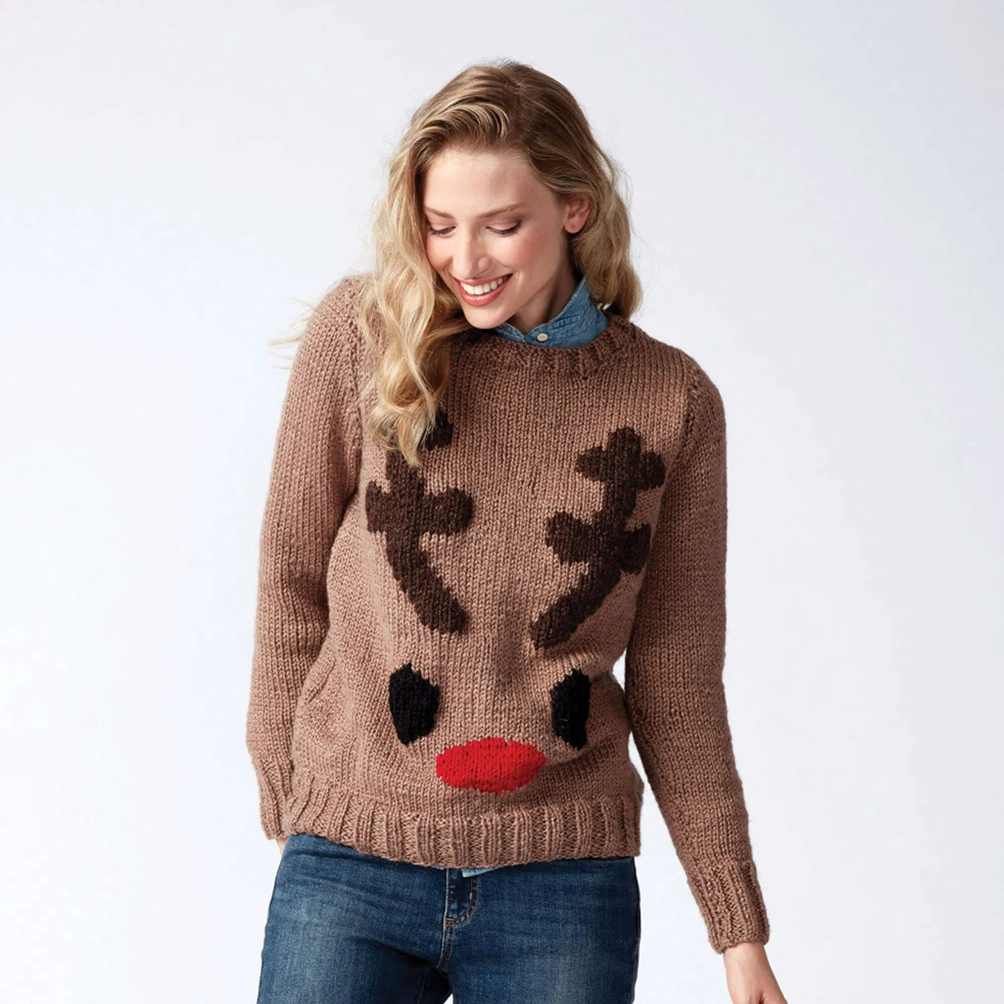 Patons Reindeer Knit Holiday Sweater