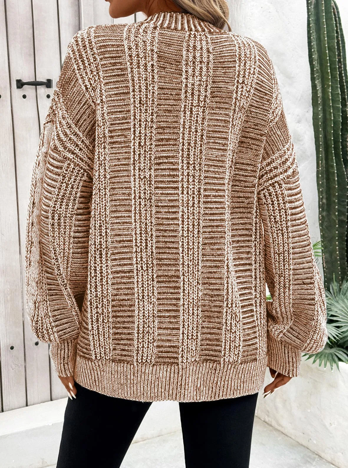 Pink Queen Open Front Button Down Sweater Puff Long Sleeve Cozy Cardigans Cable Knit Chunky Outwear Coats Coffee M