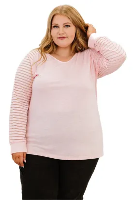 Plus Size Sheer Striped Sleeve V-Neck Top