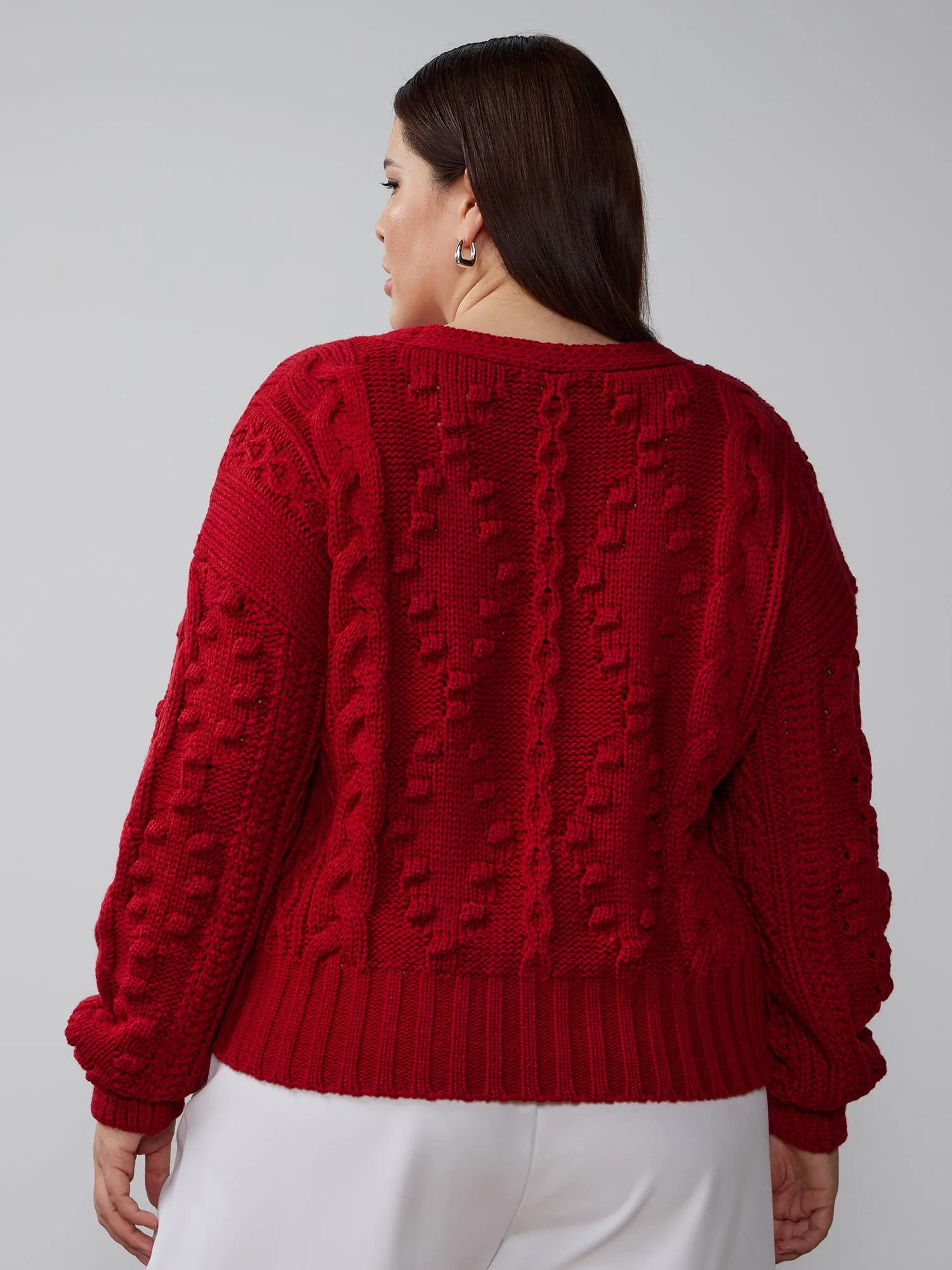 Plus V-Neck Cable Knit Cardigan