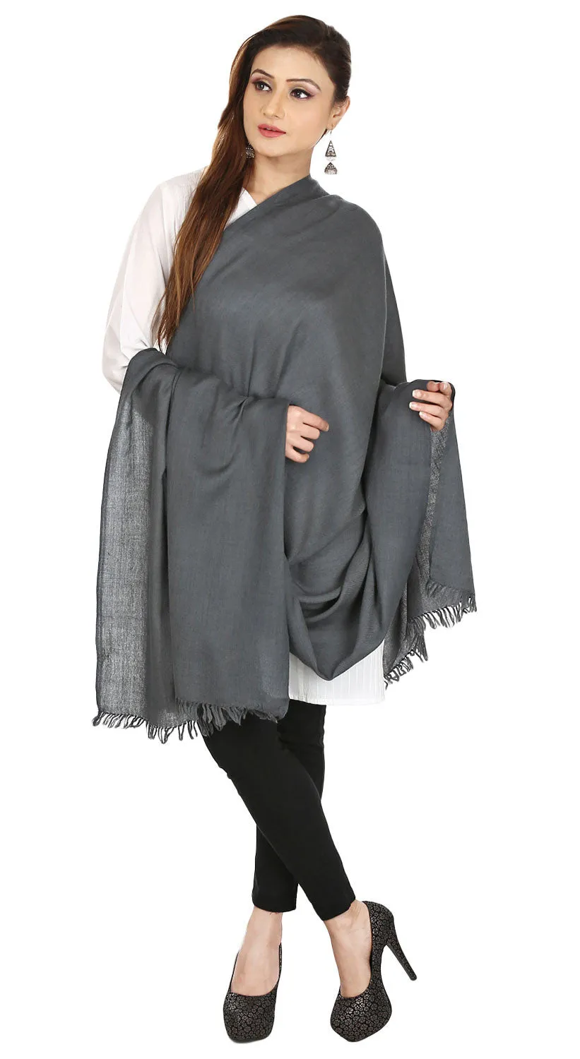 Pure Wool Shawl Scarf Womens Solid Color Indian Clothes(Grey, 80 x 40 inches)