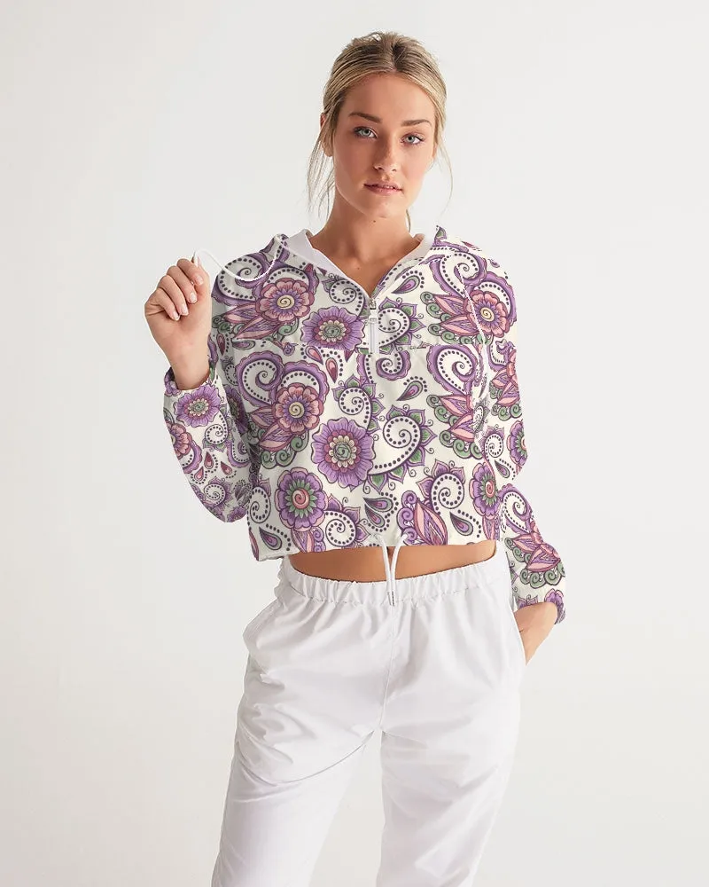 Purple Cream Paisley Women's Cropped Windbreaker