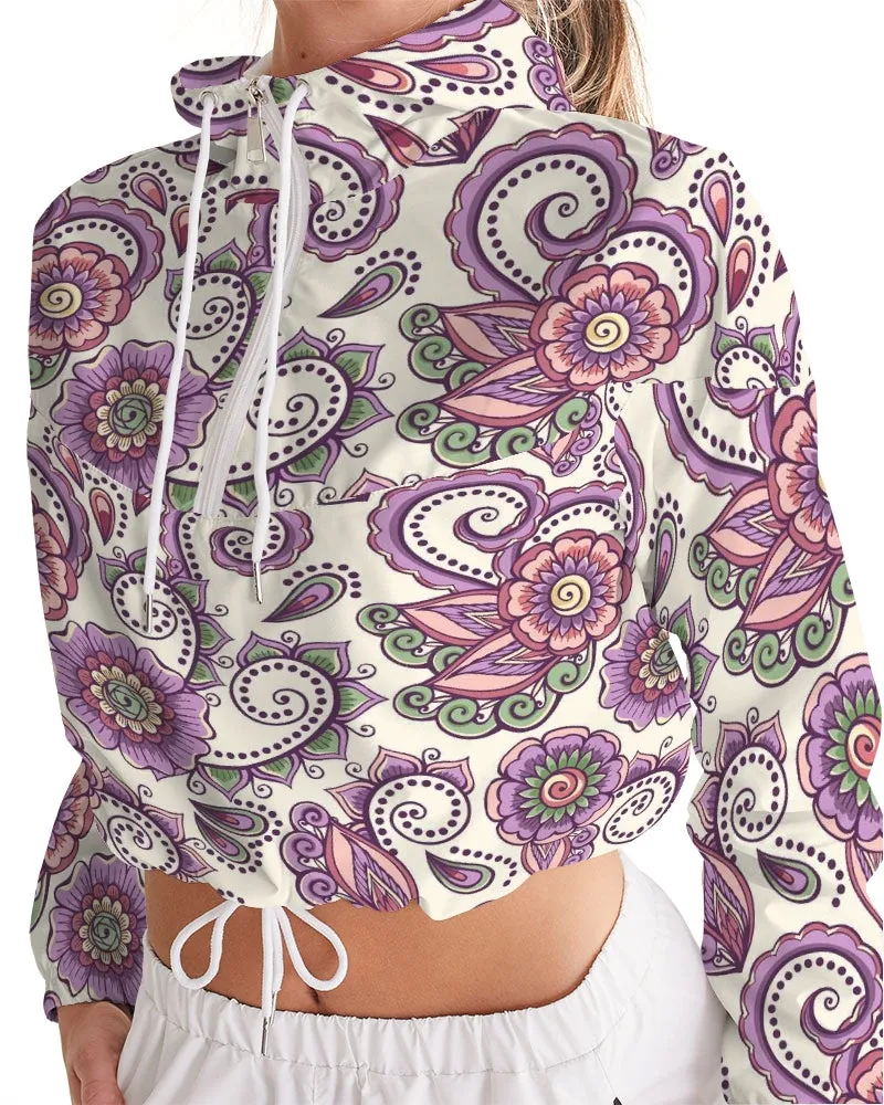 Purple Cream Paisley Women's Cropped Windbreaker