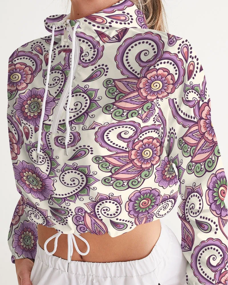 Purple Cream Paisley Women's Cropped Windbreaker