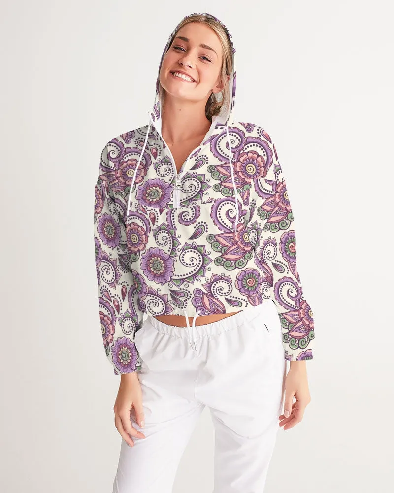 Purple Cream Paisley Women's Cropped Windbreaker