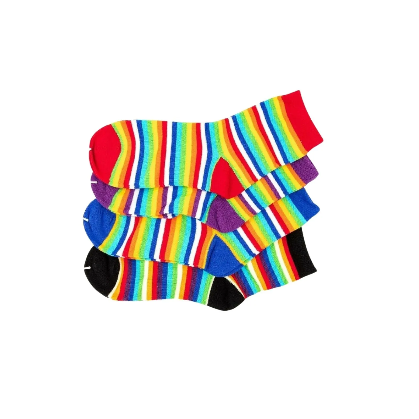 Rainbow Striped Crew Cotton Socks Set for Women & Unisex - 4 Pairs