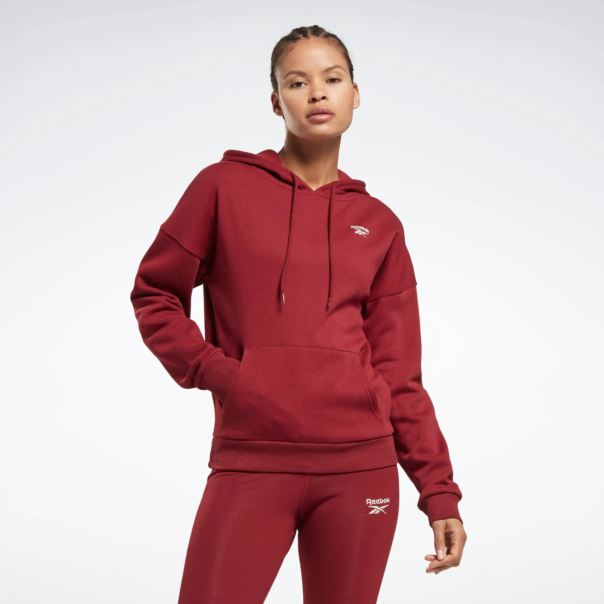 Reebok Apparel Women Reebok Identity Fleece Hoodie Classic Burgundy