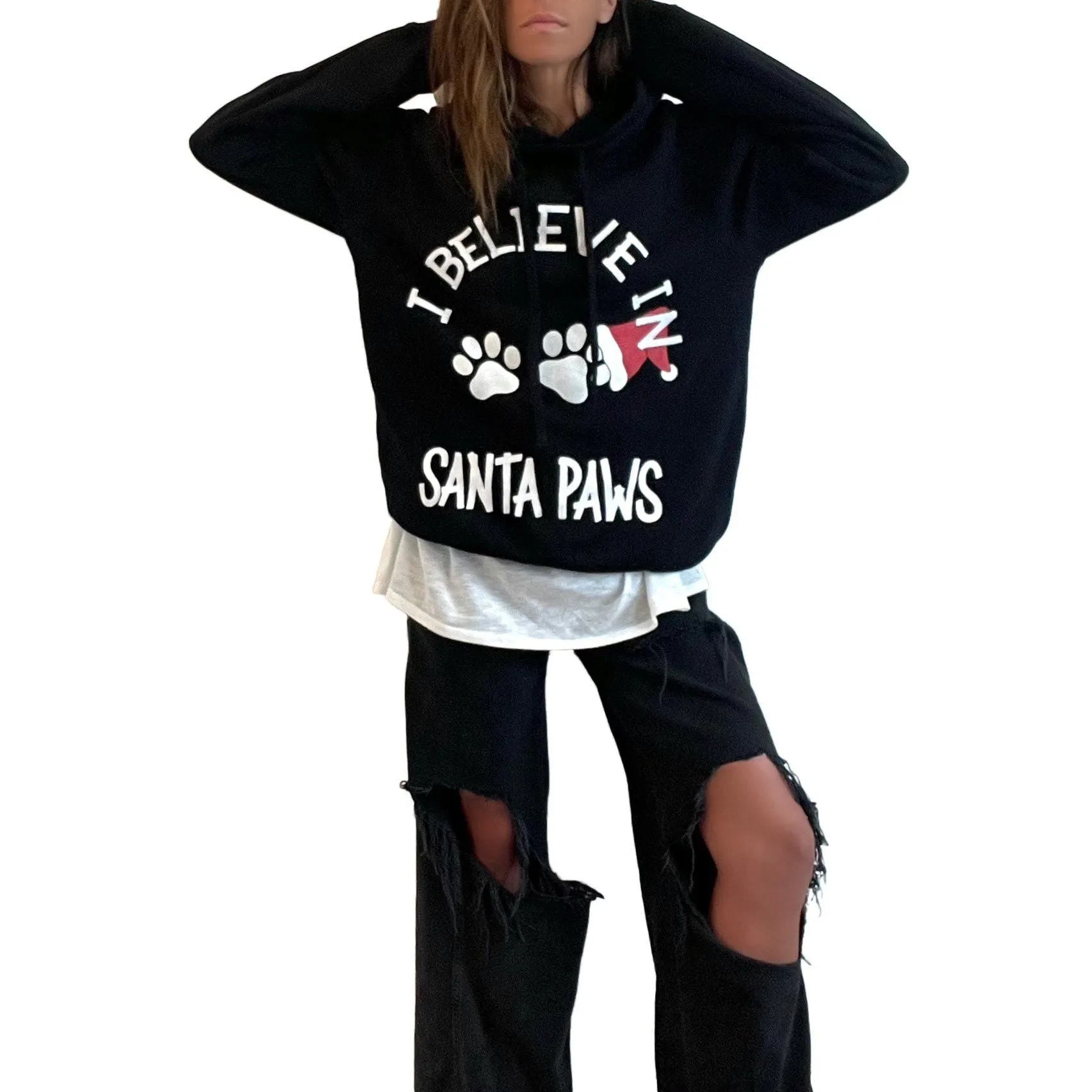 'SANTA PAWS' PAINTED HOODIE