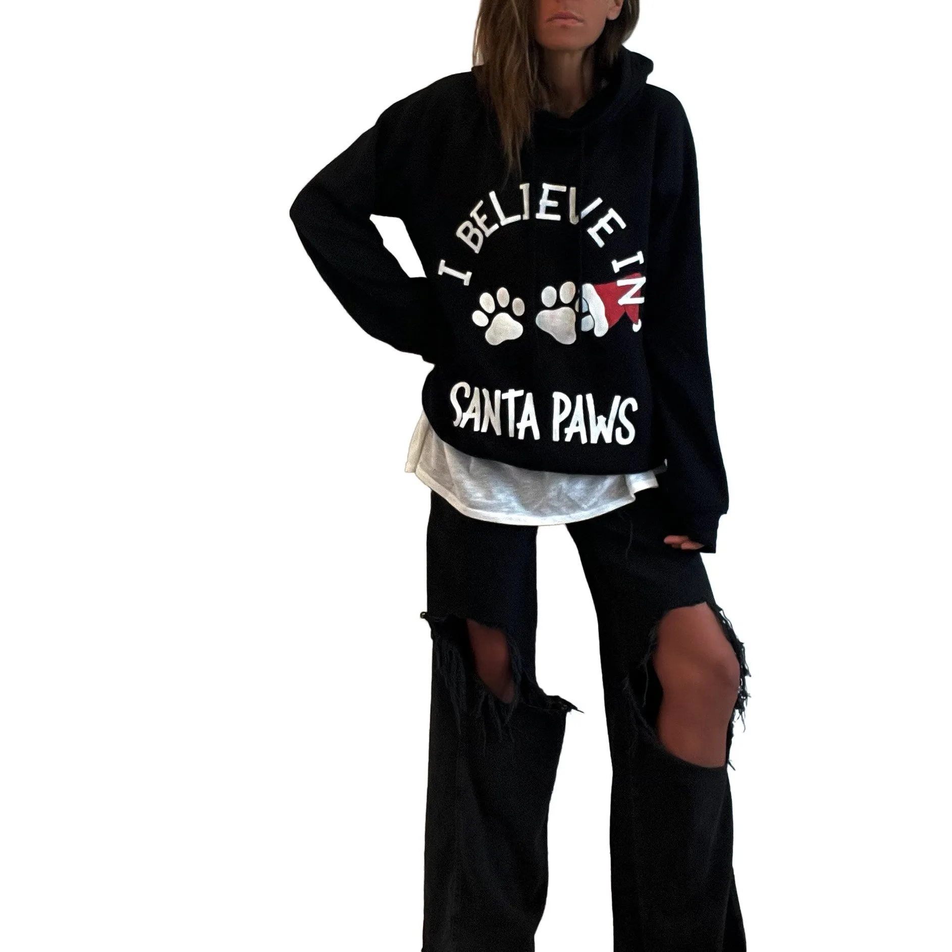 'SANTA PAWS' PAINTED HOODIE