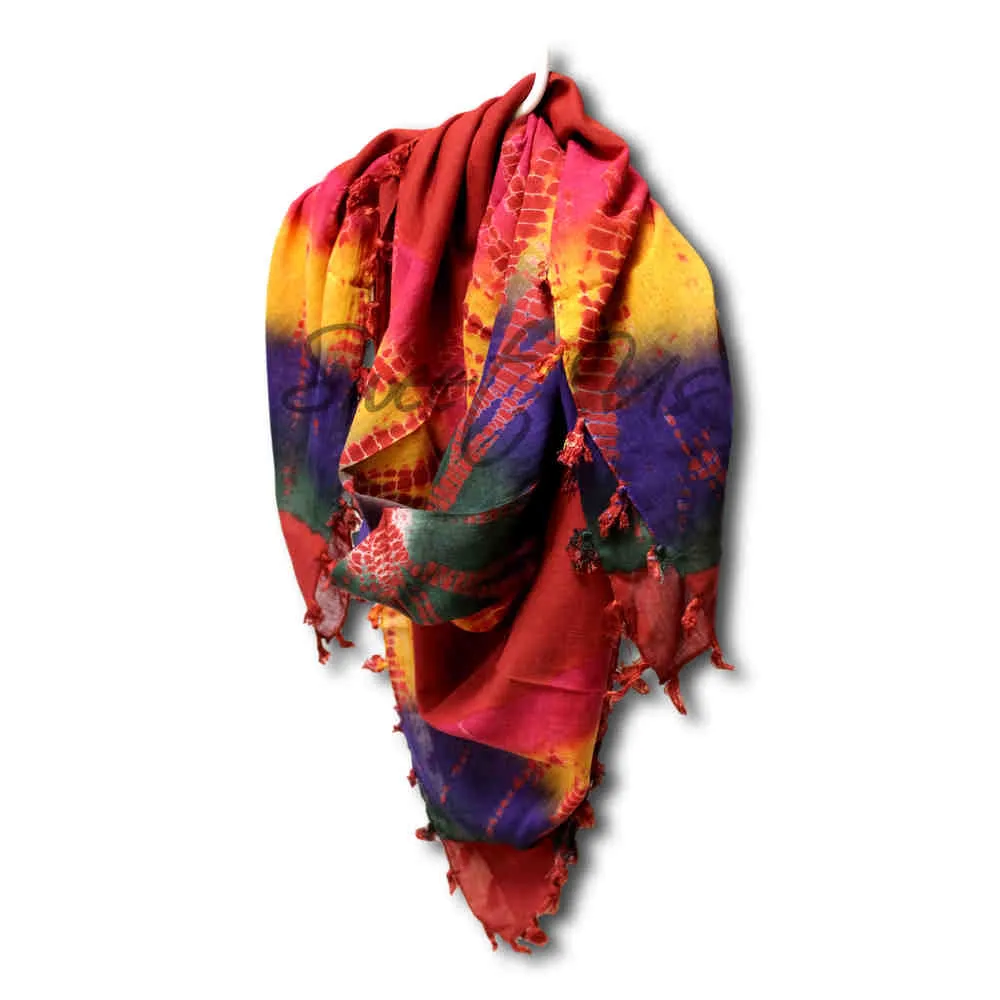 Scarf for Women Sheer Soft Cotton Tie Dye Red Green Blue Yellow Purple Bandana