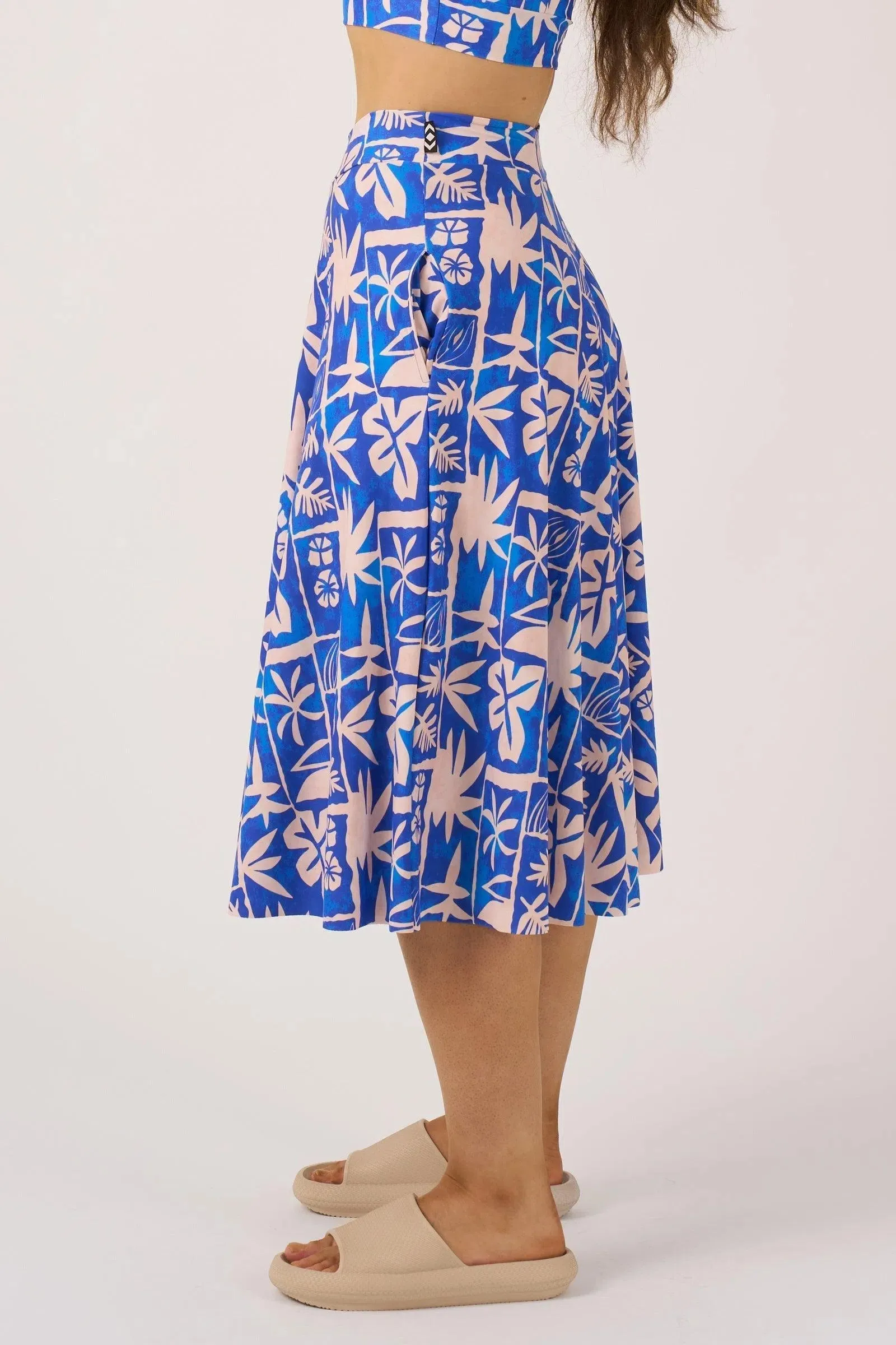 Silky Palazzo Culotte With Pocket - Blue Tiki