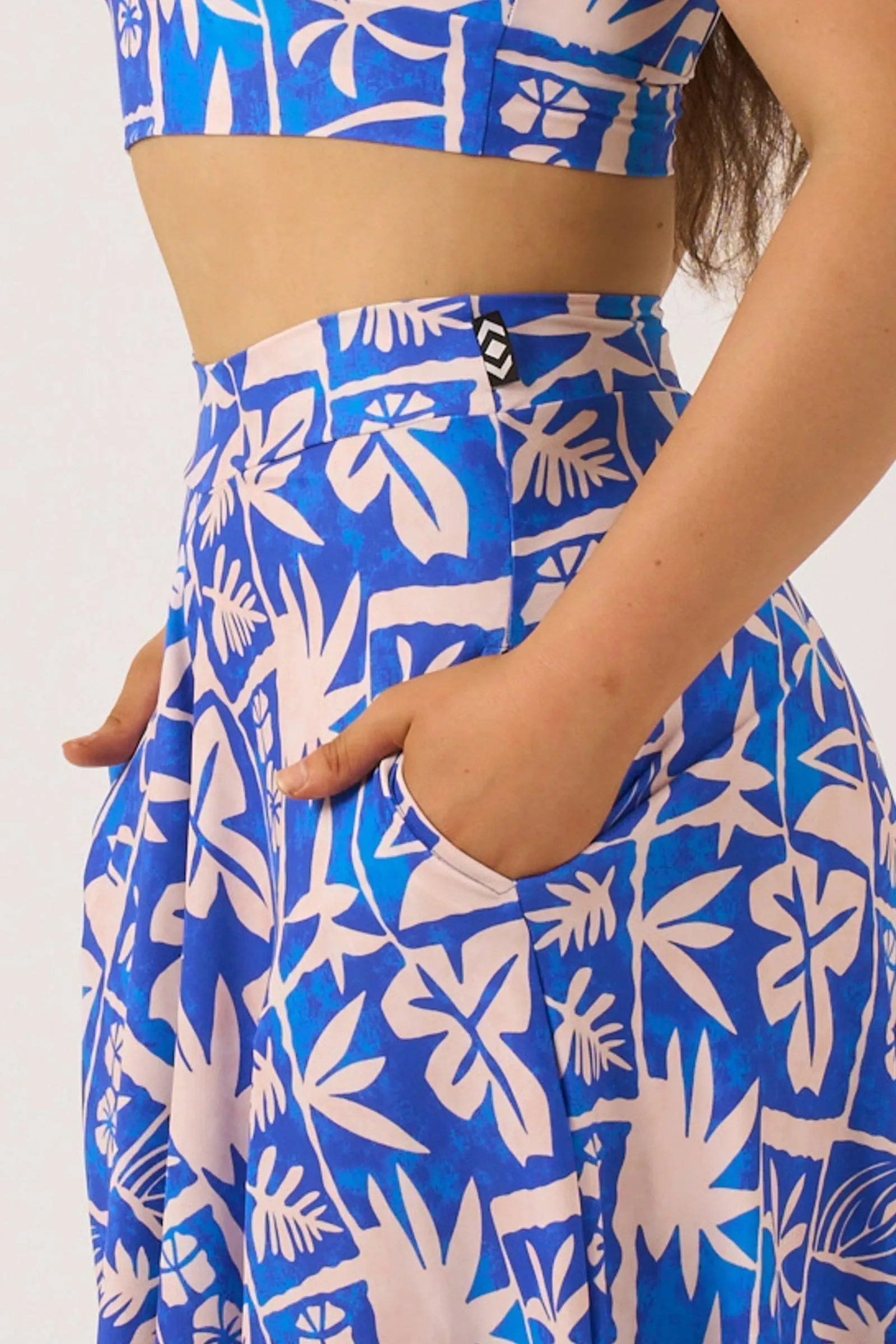 Silky Palazzo Culotte With Pocket - Blue Tiki