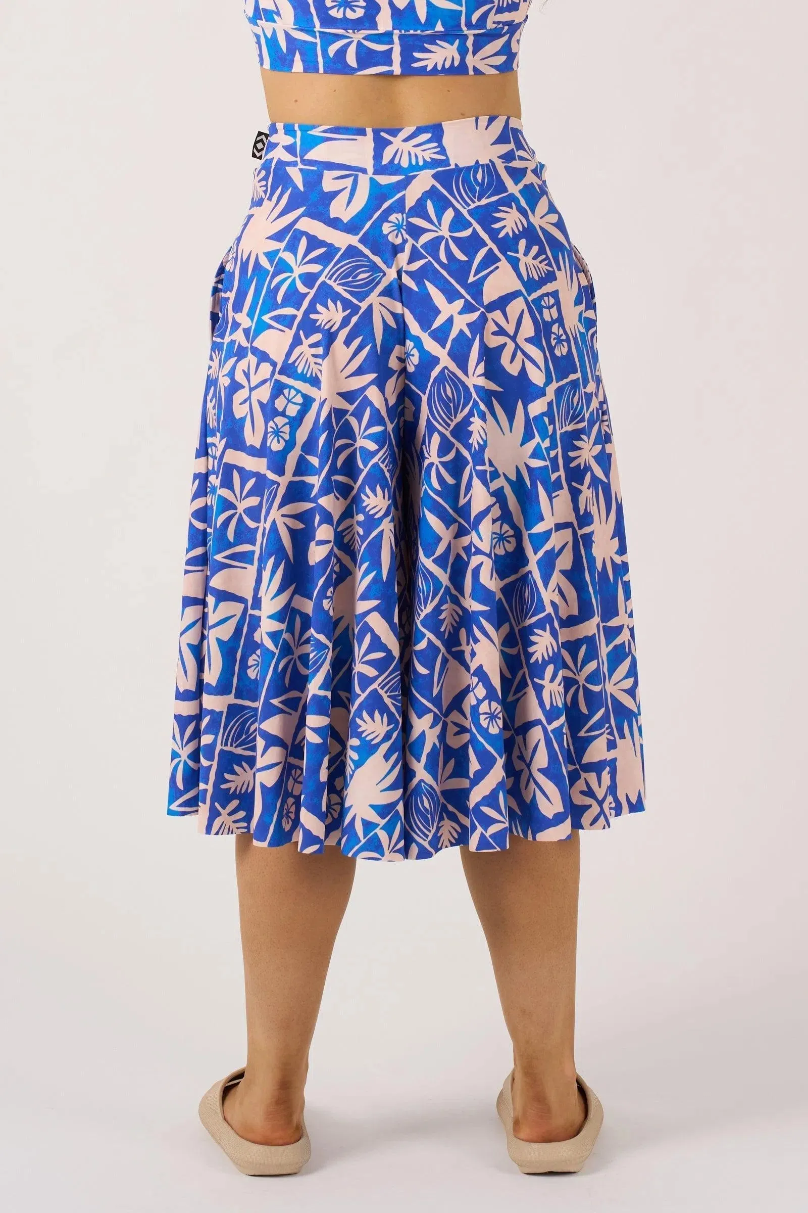 Silky Palazzo Culotte With Pocket - Blue Tiki