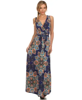 Sleeveless Paris Maxi Dress Crystal Paisley Navy Arm