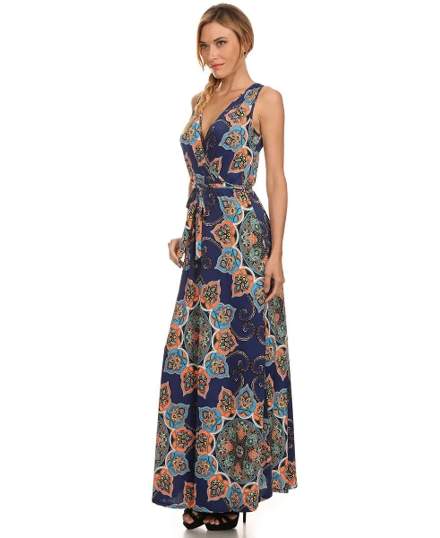 Sleeveless Paris Maxi Dress Crystal Paisley Navy Arm