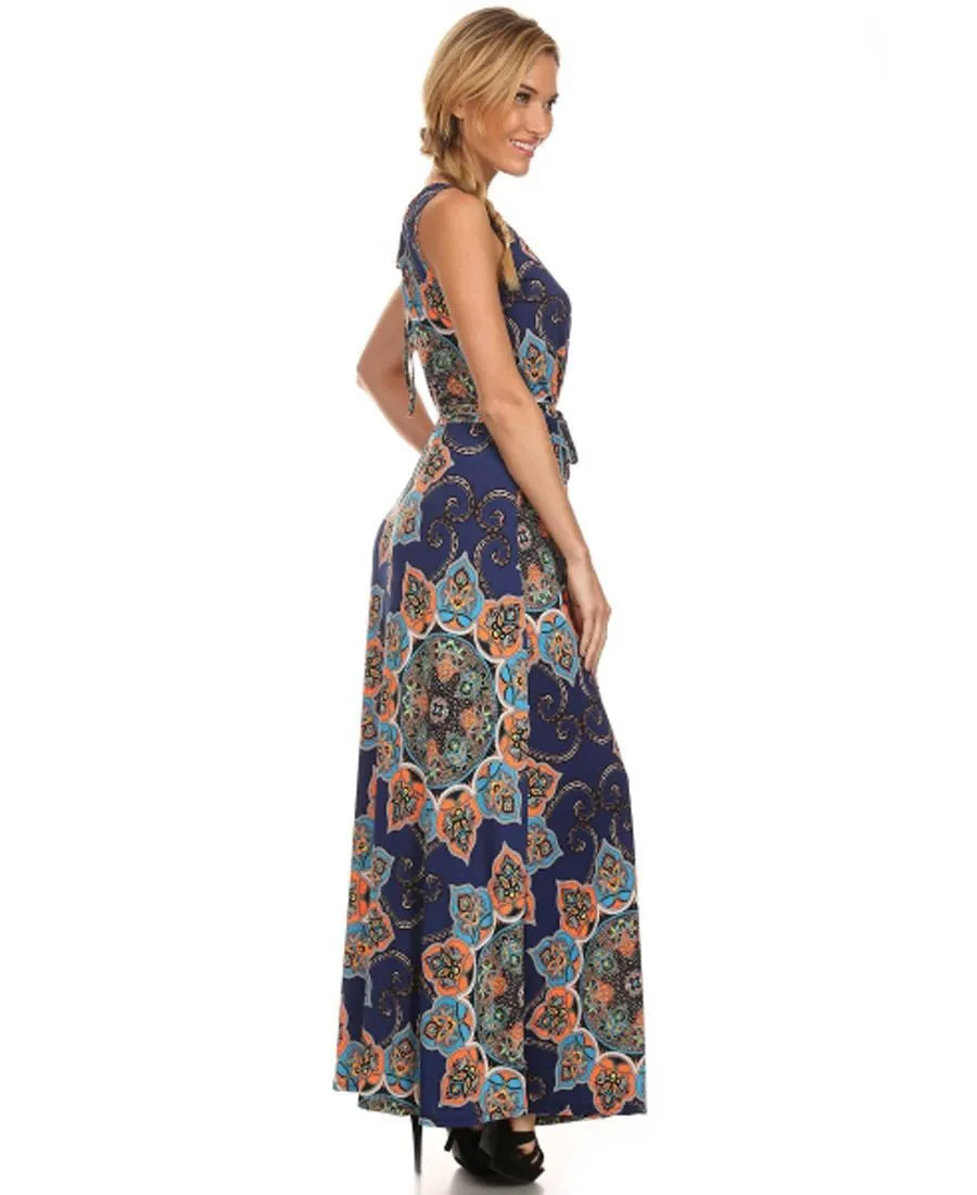 Sleeveless Paris Maxi Dress Crystal Paisley Navy Arm