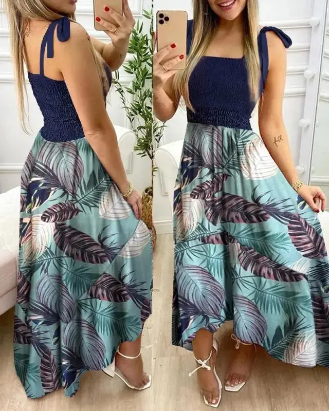 Summer Sexy Spaghetti Strap Floral Print Maxi Dress For Women 2023 Casual Elegant Chest Wrap Long Woman Beach Dress Holiday