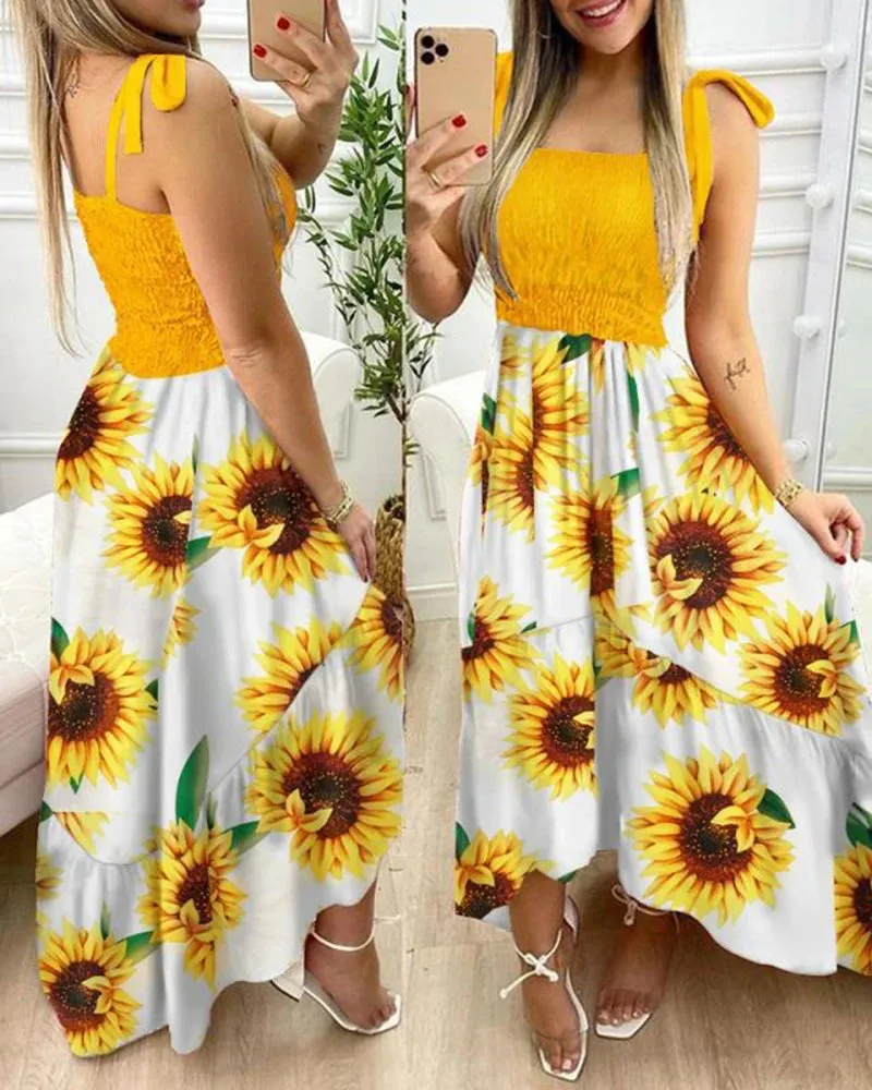 Summer Sexy Spaghetti Strap Floral Print Maxi Dress For Women 2023 Casual Elegant Chest Wrap Long Woman Beach Dress Holiday