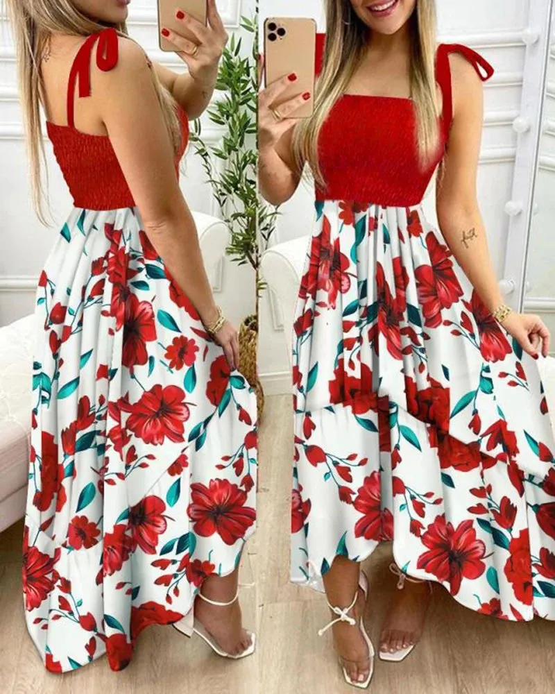 Summer Sexy Spaghetti Strap Floral Print Maxi Dress For Women 2023 Casual Elegant Chest Wrap Long Woman Beach Dress Holiday