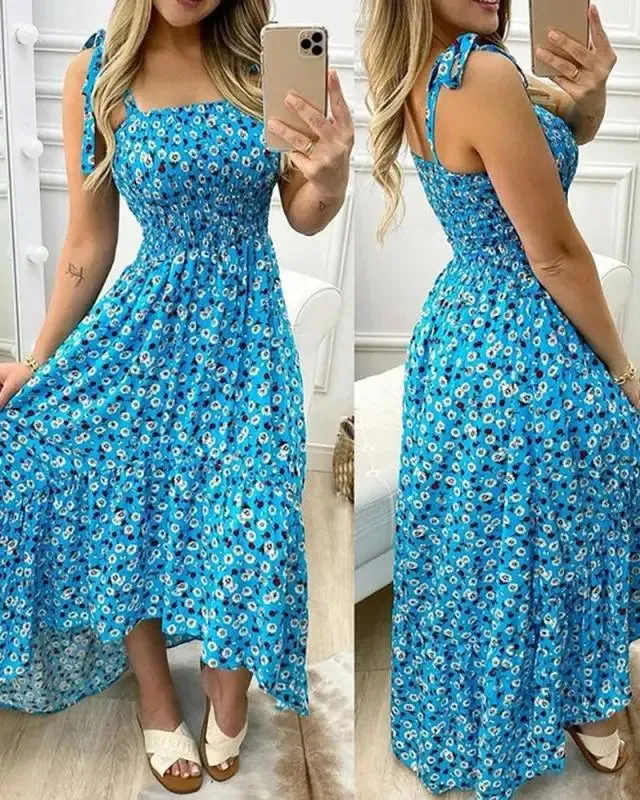 Summer Sexy Spaghetti Strap Floral Print Maxi Dress For Women 2023 Casual Elegant Chest Wrap Long Woman Beach Dress Holiday