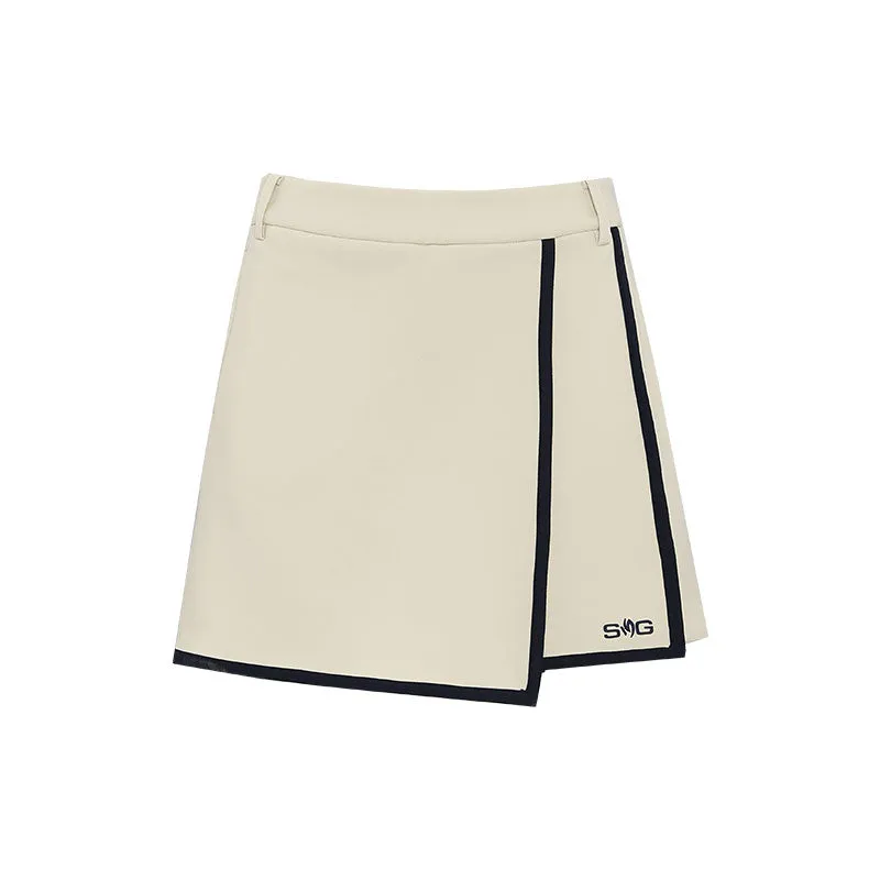 SVG Women's Striped Trim Faux Wrap Skort Beige