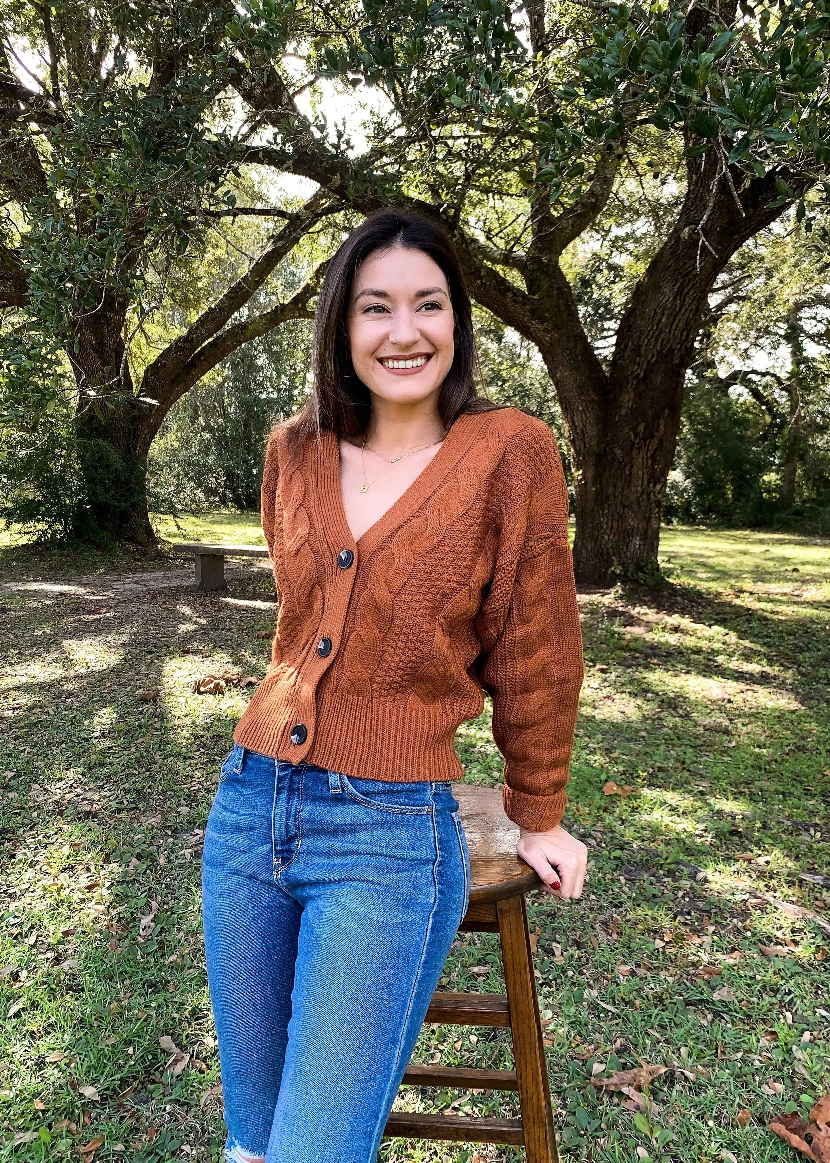 Terracotta Chunky Cable Knit Cardigan